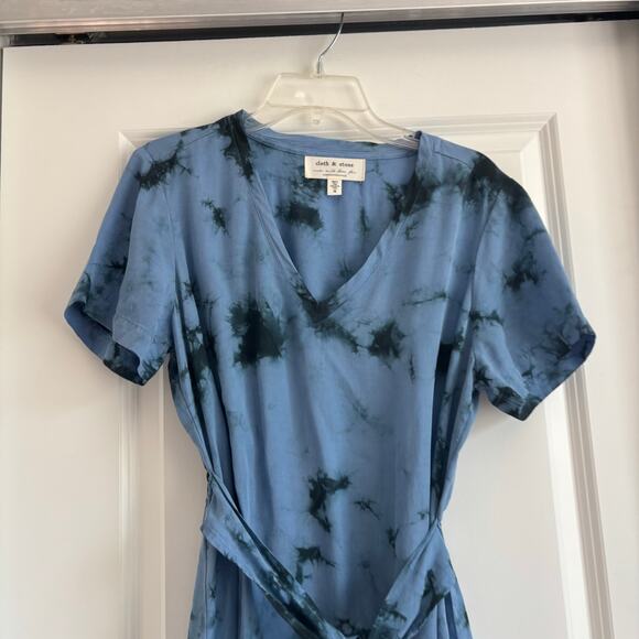 Cloth & Stone X Anthropologie Liv Tie Front Mini Dress Sz M Blue - Picture 3 of 11